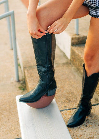 Black Vegan Leather Cowgirl Boots