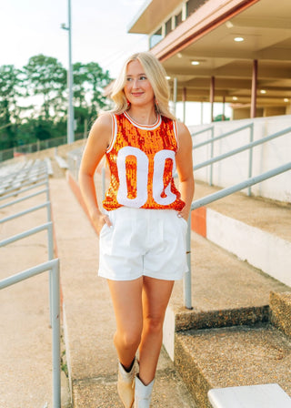 Orange & White Sequin Sleeveless Jersey