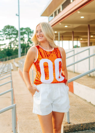 Orange & White Sequin Sleeveless Jersey