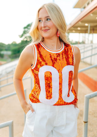 Orange & White Sequin Sleeveless Jersey