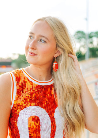 Orange Football Glitz Earrings