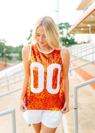 Orange & White Sequin Sleeveless Jersey