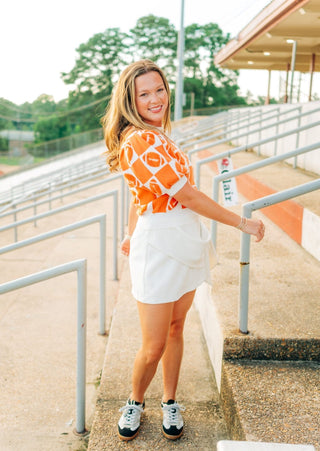 Orange Football Checker Knit Top