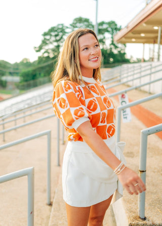 Orange Football Checker Knit Top