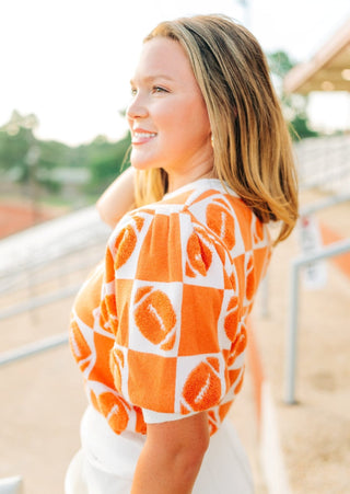 Orange Football Checker Knit Top