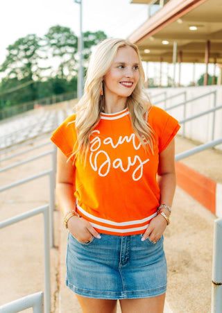 Orange Gameday Tinsel Knit Top