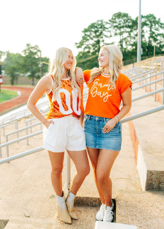 Orange & White Sequin Sleeveless Jersey