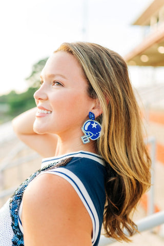 Blue Beaded Helmet Earrings
