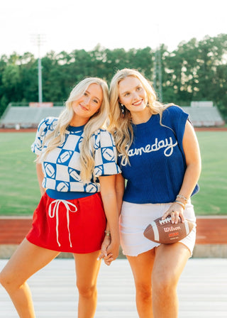 Blue Gameday Embroidered Knit Top