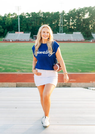 Blue Gameday Embroidered Knit Top