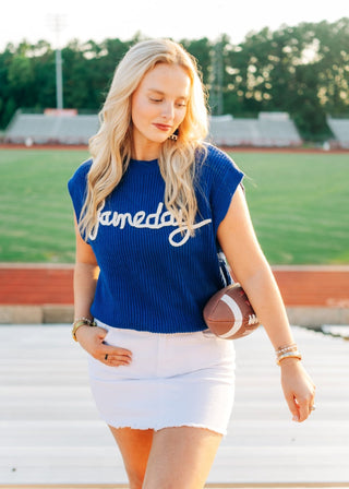 Blue Gameday Embroidered Knit Top