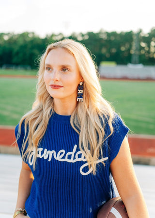 Blue Gameday Embroidered Knit Top