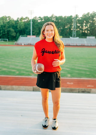 Red Gameday Embroidered Knit Top