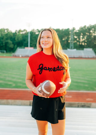 Red Gameday Embroidered Knit Top