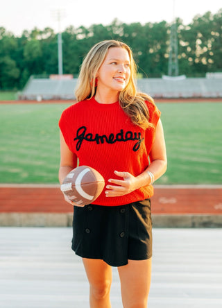 Red Gameday Embroidered Knit Top
