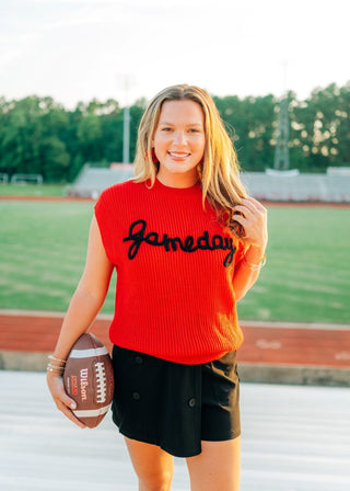 Red Gameday Embroidered Knit Top