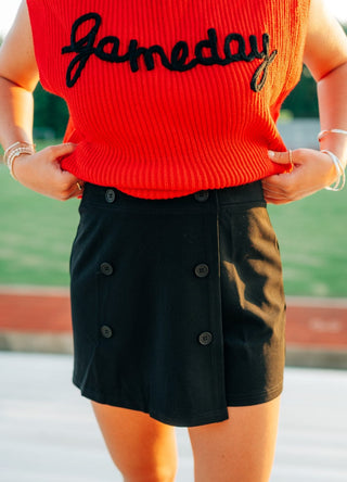 Black Button Front Mini Skort
