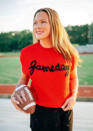 Red Gameday Embroidered Knit Top