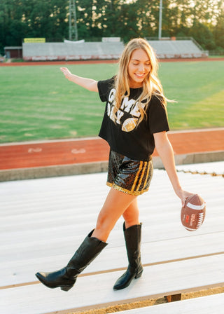 Black & Gold Sequin Jersey Shorts