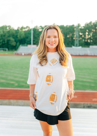 White Sequin Multi Football Patch Tee