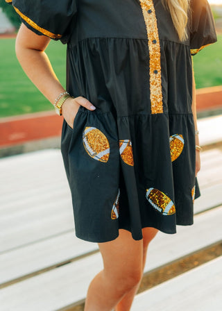 Black & Gold Collared Sequin Football Dress