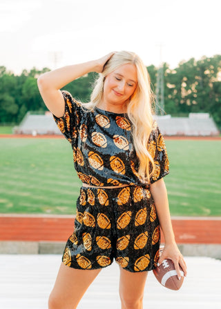 Black & Gold  Sequin Football Set Shorts
