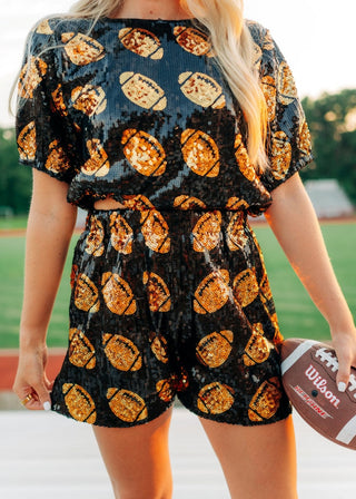 Black & Gold  Sequin Football Set Shorts