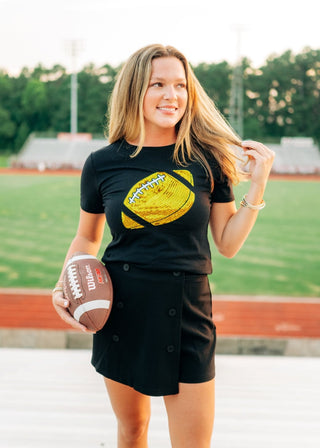 Black Sequin Football Tee