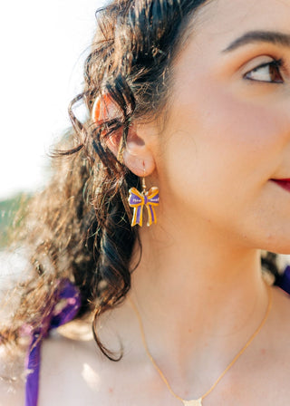 Purple Football Bow Earrings