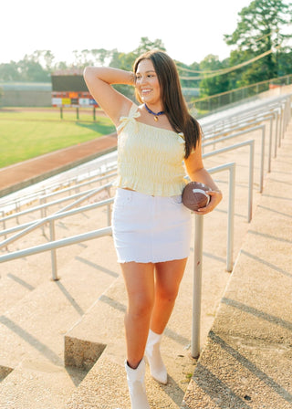 White Frayed Hem Mini Skirt
