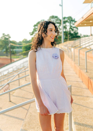 Lavender Checkered Lace Trim Romper