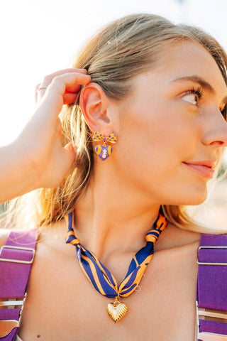 Purple & Gold Heart Football Studs