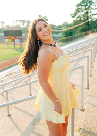 Yellow Corset Drop Waist Mini Dress