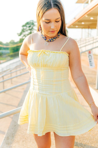 Yellow Corset Drop Waist Mini Dress