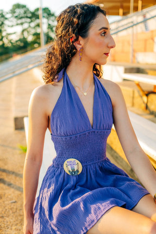 Purple Halter Neck Smocked Romper