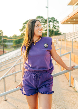 Purple Ruffle Trim Short Set