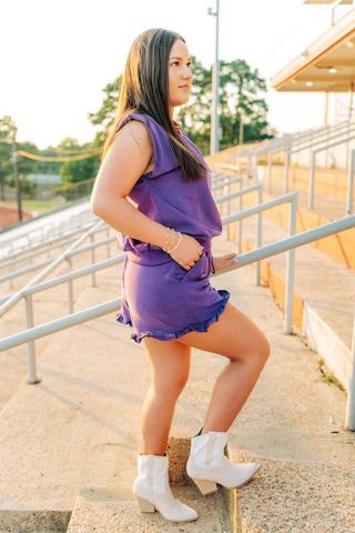 Purple Ruffle Trim Short Set