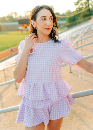 Lavender Gingham Ruffle Short Set