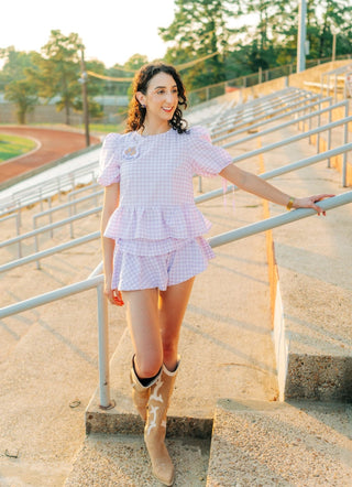 Lavender Gingham Ruffle Short Set