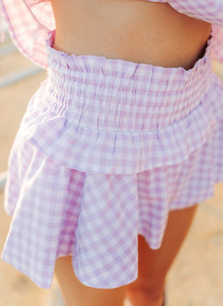 Lavender Gingham Ruffle Short Set