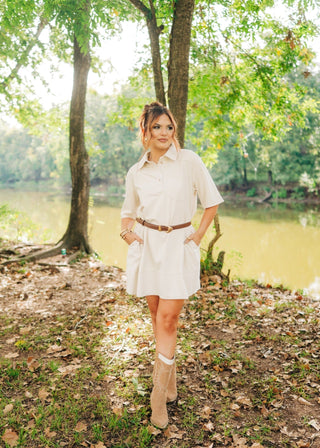 Beige Suede Collared Mini Dress - Select Trends Boutique