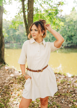 Beige Suede Collared Mini Dress - Select Trends Boutique