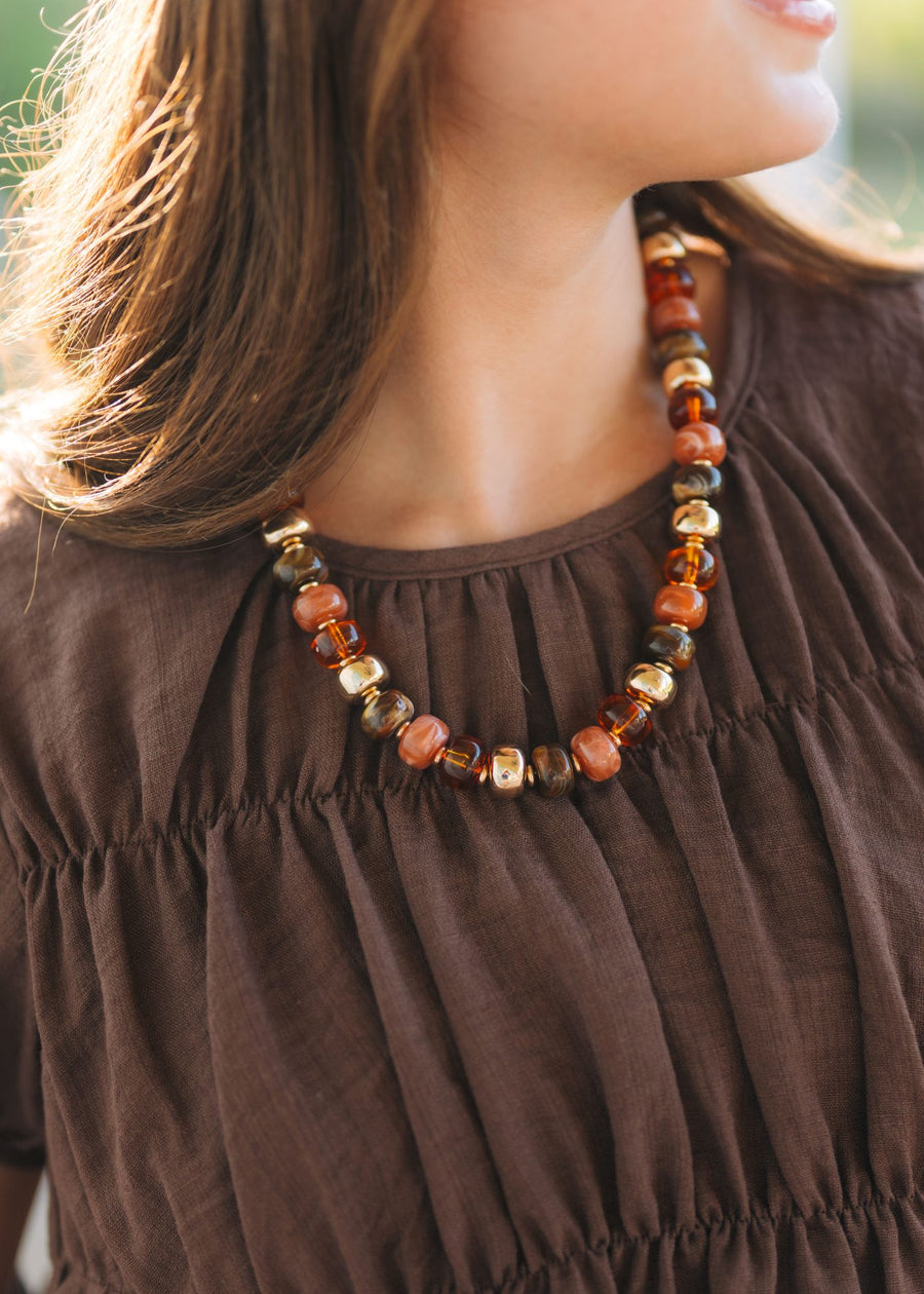 Multi Brown Beaded Necklace