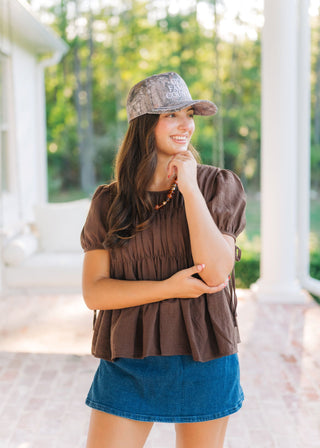 Penelope Brown Tiered Babydoll Top