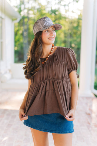 Penelope Brown Tiered Babydoll Top