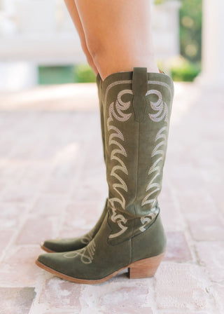 Faye Olive Suede Cowgirl Boots