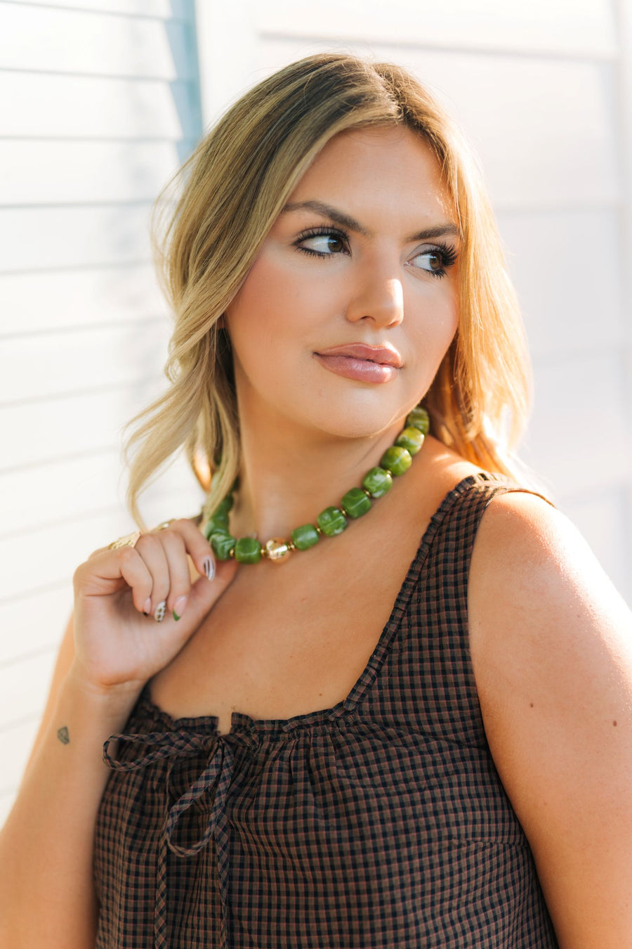 Olive & Gold Chunky Beaded Necklace