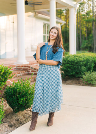 Medium Wash Short Sleeve Denim Top