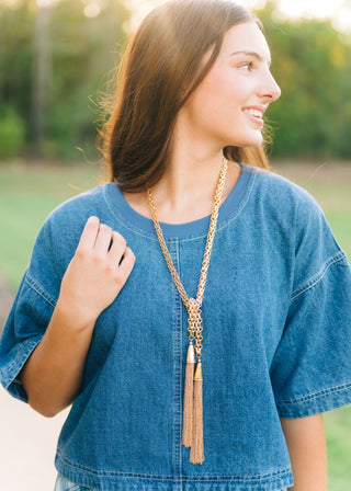 Gold Tassel Chain Tie Necklace