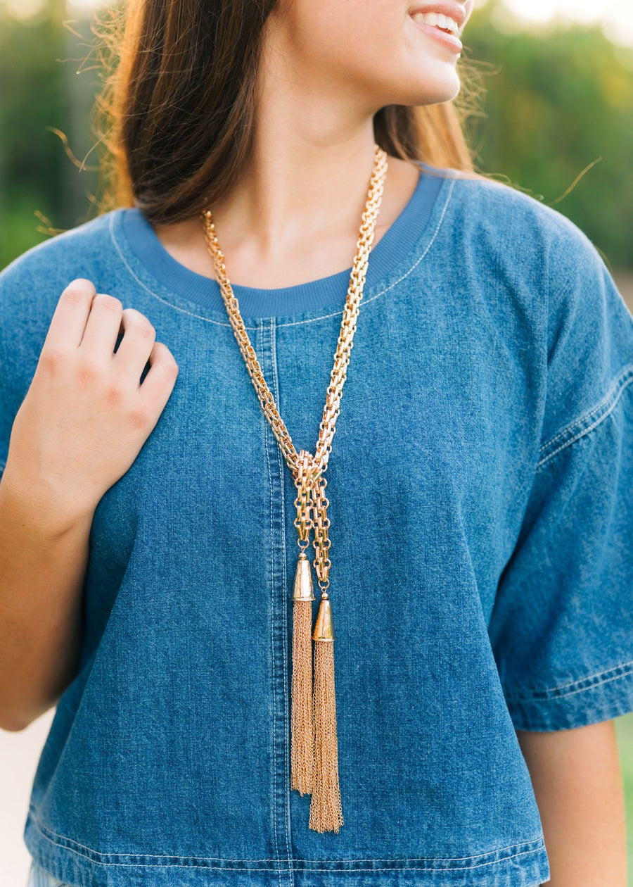 Gold Tassel Chain Tie Necklace